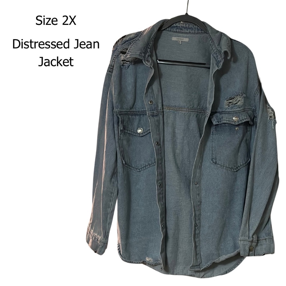Distressed Jean jacket. 2x